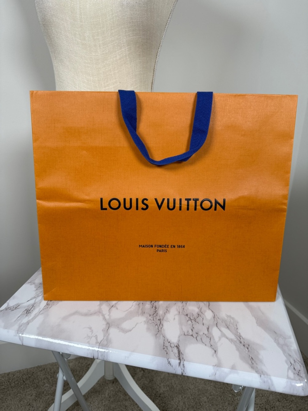 Authentic Louis Vuitton Orange Gift Bag with Blue Handles